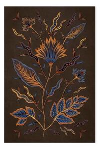 Quadro Fiori dorati - Motivo floreale blu e oro su sfondo scuro