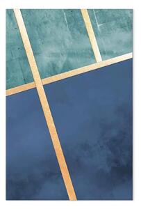 Quadro su tela Spazio astratto - rettangoli blu e verdi con linee dorate