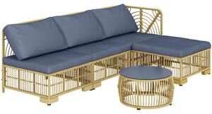 Outsunny Set Salotto in Rattan da Giardino con Divano Modulabile, Cuscini e Tavolino da Caffè, Grigio