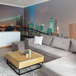 Carta da parati moderna New York e Ponte di Brooklyn - architettura cittadina notturna con grattacieli