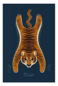 Quadro contemporaneo Predatore arancione - animale su sfondo blu navy