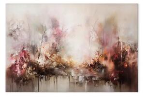 Quadro su tela Calma d'autunno - paesaggio nebbioso con foglie colorate