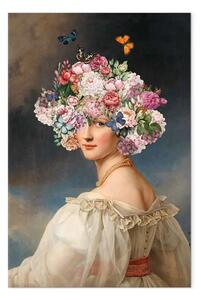 Quadro moderno Corona floreale - ritratto di donna con fiori e farfalle tra i capelli