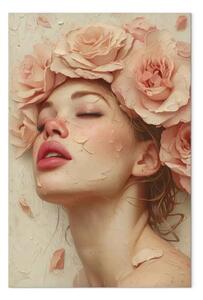 Quadro su tela Sogno del tè - donna con fiori di rosa tra i capelli