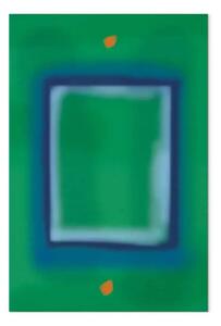 Quadro contemporaneo Accenti arancioni - rettangolo verde astratto con bordi blu
