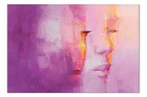 Quadro moderno Volto di rosa - ritratto astratto nei toni del viola e del rosa
