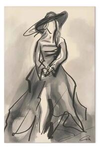Quadro su tela Eleganza Nera - Silhouette di una donna con cappello e abito con ombre sottili