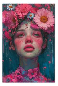 Quadro contemporaneo Splendore floreale - bouquet di fiori rosa sulla testa