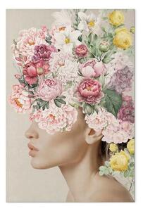 Quadro Corona floreale - profilo di donna con fiori rigogliosi tra i capelli