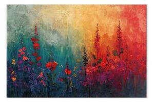Quadro Alba colorata - fiori colorati contro un cielo arancione e blu