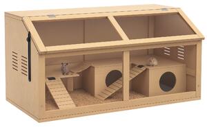 PawHut Gabbia per Criceti con Piattaforma, Scalette, Capanna e Ponte, in Legno di Abete, 85x45x44 cm|Aosom