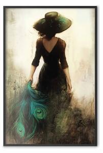 Poster: Pavone - donna in abito nero con piume nel cappello