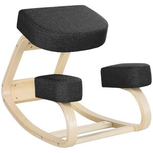 Vinsetto Sedia Ergonomica Posturale con Inginocchiatoio in Legno, funzione di inclinazione e Cuscino, 51x69x58cm, Nero|Aosom Italy