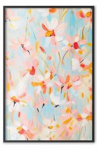 Poster: Fioritura floreale - composizione colorata di fiori pastello su sfondo chiaro