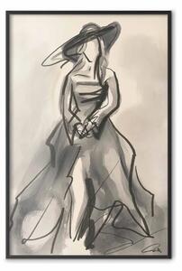 Poster: Dama misteriosa - disegno artistico di donna in lungo abito e cappello