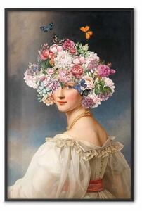 Poster: Corona floreale - ritratto classico di una donna con un bouquet sulla testa