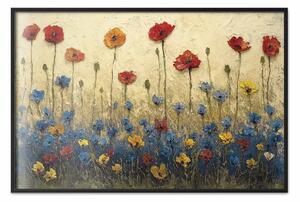Poster: Prato di colori - composizione floreale colorata su cielo beige