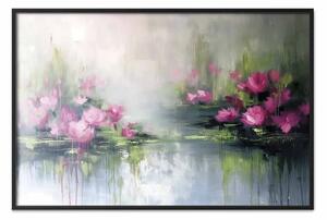 Poster: Riflessi di rose - composizione delicata di fiori acquatici su acqua calma