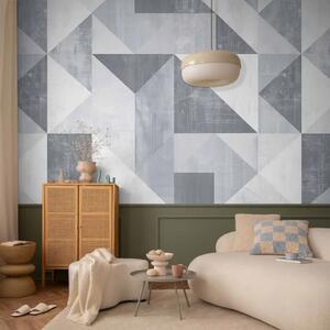 Carta da parati moderna Mosaico monocromatico - delicato motivo con triangoli in toni freddi