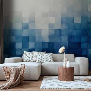 Carta da parati moderna Quadrati blu - puzzle gradiente con forme geometriche