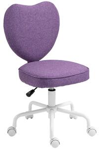 Vinsetto Sedia per Scrivania a Cuore con 5 Rotelle e Altezza Regolabile in Tessuto, 40x50x79-89cm, Viola