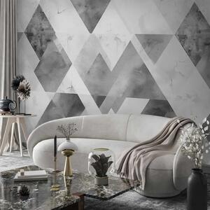 Carta da parati moderna Mosaici grigi - motivo stratificato con forme e trame che si intrecciano