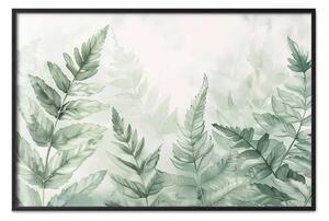 Poster: Tranquillità forestale - foglie sottili in delicati toni pastello su sfondo chiaro