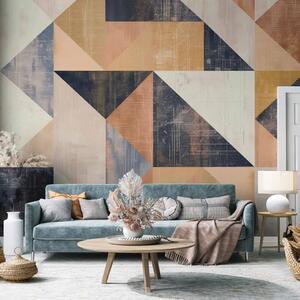 Carta da parati moderna Mosaico rustico - motivo astratto con triangoli in colori caldi e freddi