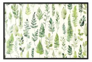 Poster: Ornamento verde - elegante disposizione di rametti sottili su sfondo chiaro