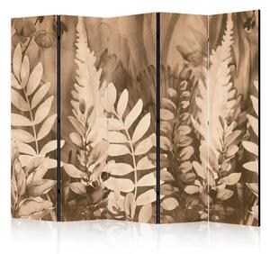 Paravento design Misteri della foresta - elegante disposizione di foglie in tonalità intense