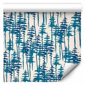 Tappezzerie Pinete delicate - alberi di conifere alti in tonalità di blu notte