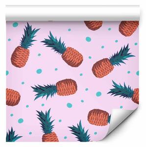 Tappezzerie Soffio di esotismo - ananas tropicali su macchie color verde chiaro