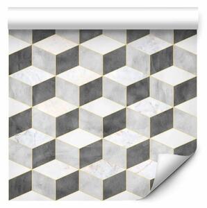 Tappezzerie Cubi di marmo - forme tridimensionali con struttura rocciosa in tonalità di grigio