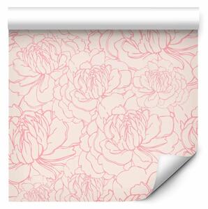 Tappezzerie Fioritura sottile - boccioli di fiori delicati in stile lineare su sfondo chiaro