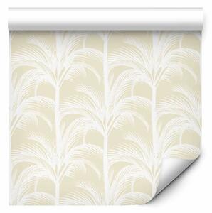 Tappezzerie Palme espanse - foresta tropicale bianca su sfondo beige chiaro