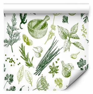 Tappezzerie Necessario culinario - erbe, spezie e verdure minimaliste in tonalità di verde