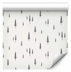 Tappezzerie Alberi grafici - aghi di abete minimalisti neri su sfondo beige chiaro