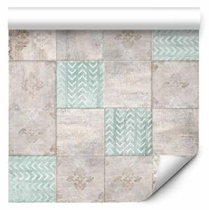 Tappezzerie Piastrelle retro - con ornamenti floreali e geometrici in tonalità di beige e verde chiaro
