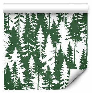 Tappezzerie Foresta invernale - abeti nei toni del verde e bianco