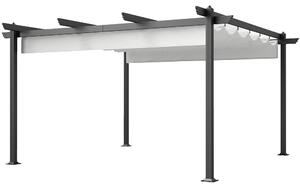 Outsunny Gazebo Pergola 4x4 m con Tettuccio Retrattile, 8 Viti e 8 Picchetti in Alluminio, Poliestere e Metallo, Bianco
