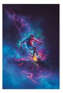 Quadro Calciatore - personaggio con cappuccio circondato da fulmini luminosi ed energia