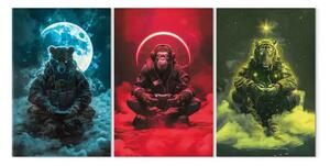 Quadro contemporaneo Personaggi da gioco - orso, scimpanzé e tigre in abbigliamento militare circondati dalla luna