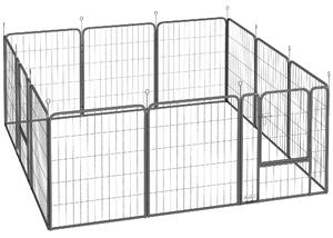 PawHut Recinto per Cani a 12 Pannelli Modulabili da 68x1.5x80cm in Acciaio Nero con Porta di Ingresso