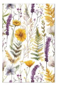 Quadro su tela Composizione naturale - felci e fiori nei colori del viola e del giallo