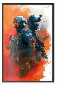 Poster: Guerrieri forti - soldati in completo equipaggiamento sullo sfondo di un campo di battaglia