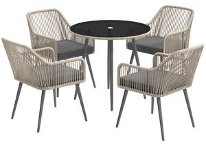Outsunny Set da Giardino 5 Pezzi in Rattan e Acciaio con 4 Sedie da Esterno e Tavolo Rotondo con Foro, Marrone e Grigio