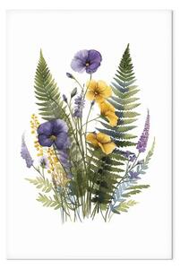 Quadro contemporaneo Felci e fiori in armonia con la natura - un bouquet sottile su sfondo chiaro