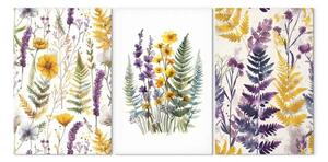 Quadro Armonia della natura - sottile sinfonia di fiori e felci su sfondo bianco