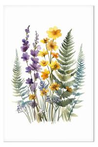Quadro contemporaneo Fiori e felci - elegante composizione di piante in armonia con i colori della natura