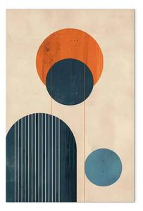 Quadro moderno Ispirato Bauhaus - cerchi arancioni e blu con linee